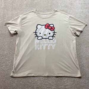 Hello Kitty Shirt‎ Mens 2XL Beige Short Sleeve Crew Neck Casual Top Graphic Tee